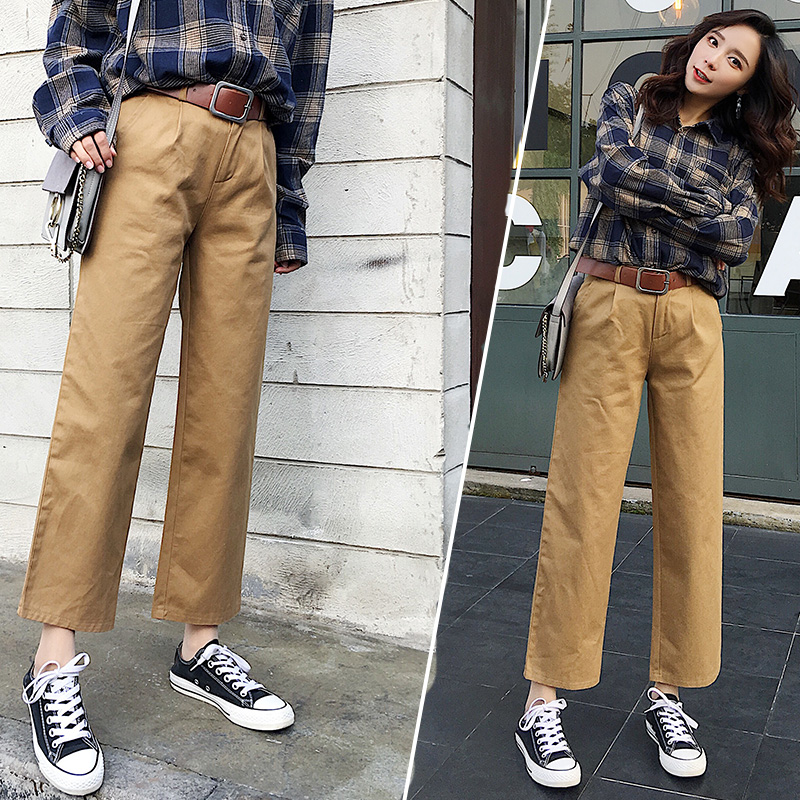 Real-time photograph of the country Qingyun Baitie high-waist casual pants, women's slim straight pants, nine-minute pants