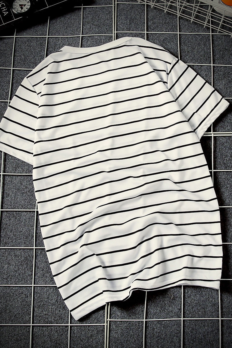 19 Summer New Men's Wide Stripe Couple T-shirt with Round Collar and Short Sleeve