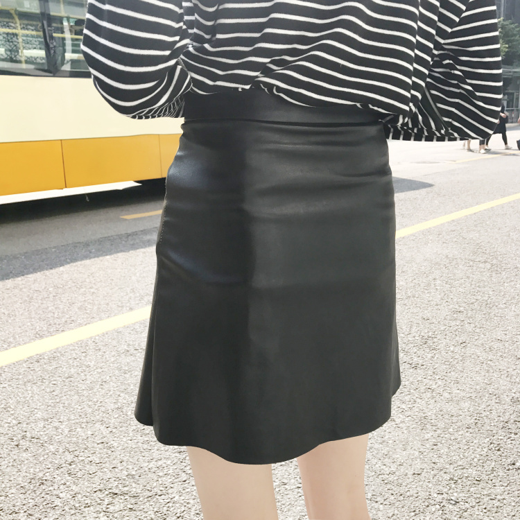 Quality Inspection of New Korean Short Skirt, Spring and Summer 2018 Pu Leather Skirt, Zipper A-shaped Skirt, High-waist Half-length Skirt