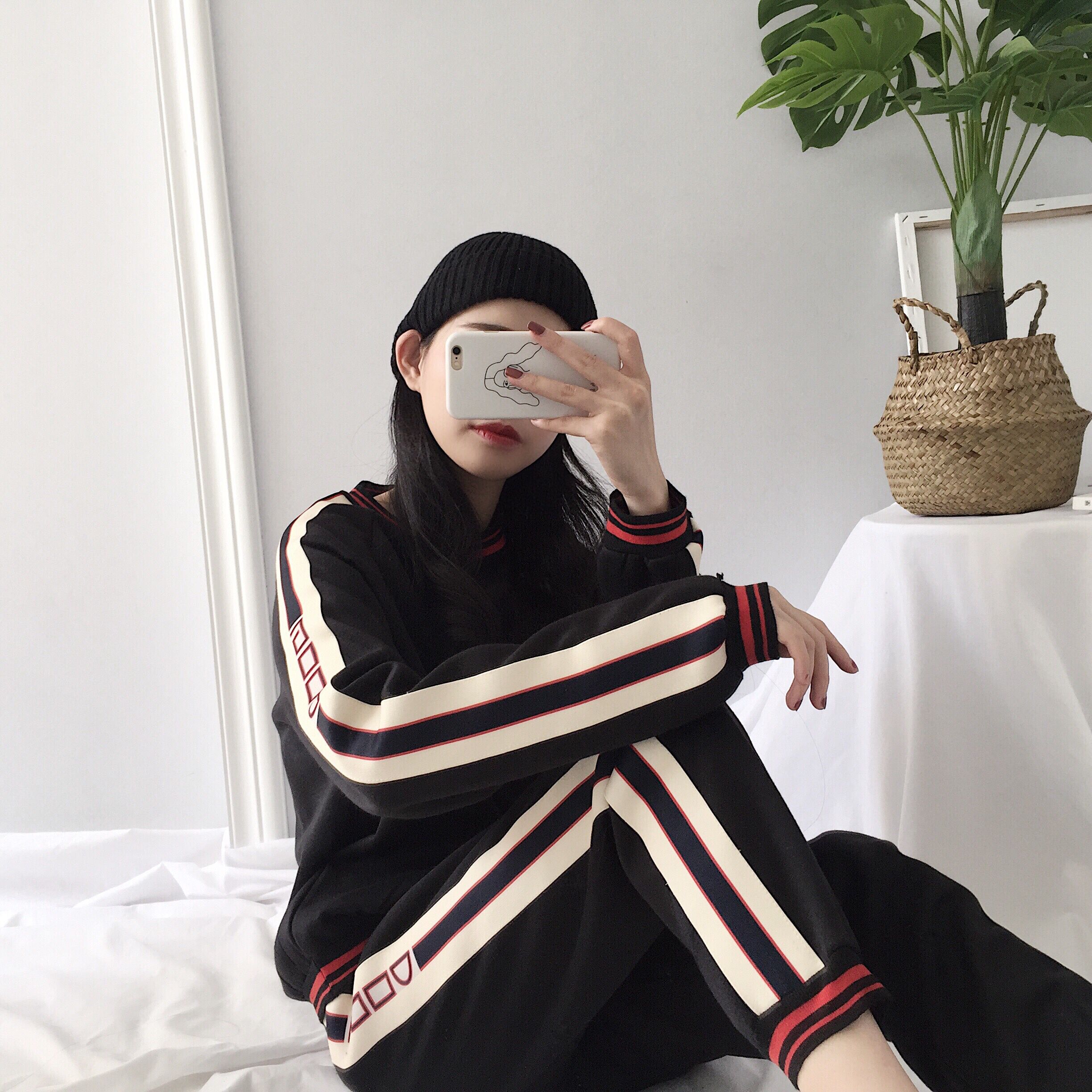 Actual bathroom leisure sports suit 2017 ulzzang women's suit with velvet and thick bathroom trousers two sets