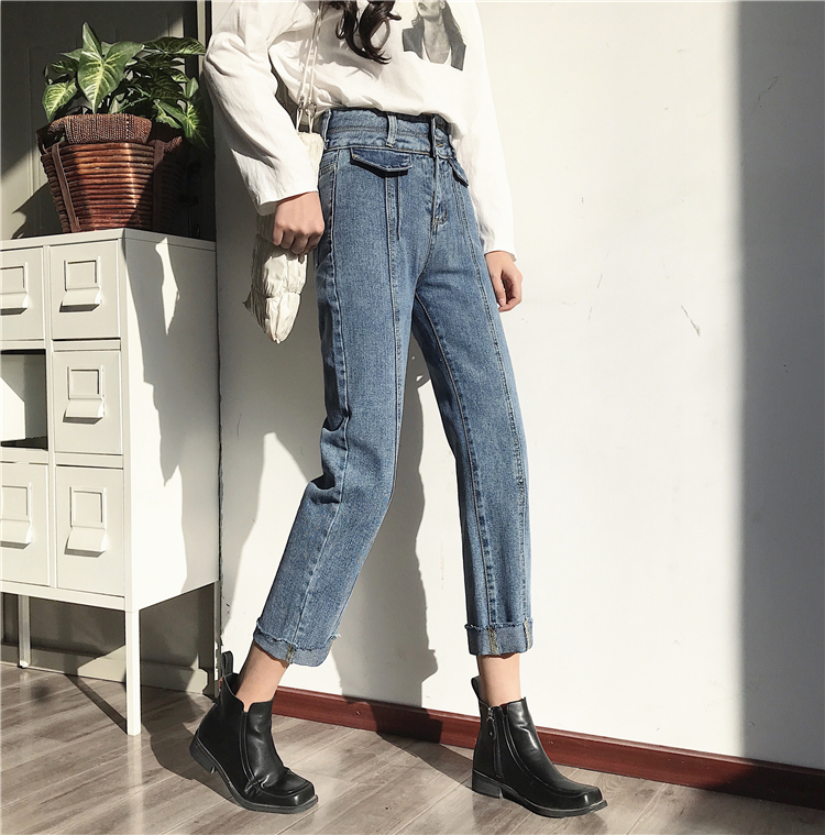 Actual Photo Quality Inspection 2018 Chic Port Style Retro Hundred Sets of High-waisted Jeans for Old Hallen Pants Girls