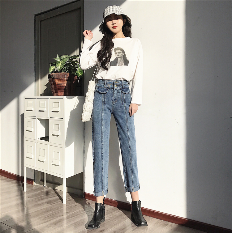Actual Photo Quality Inspection 2018 Chic Port Style Retro Hundred Sets of High-waisted Jeans for Old Hallen Pants Girls